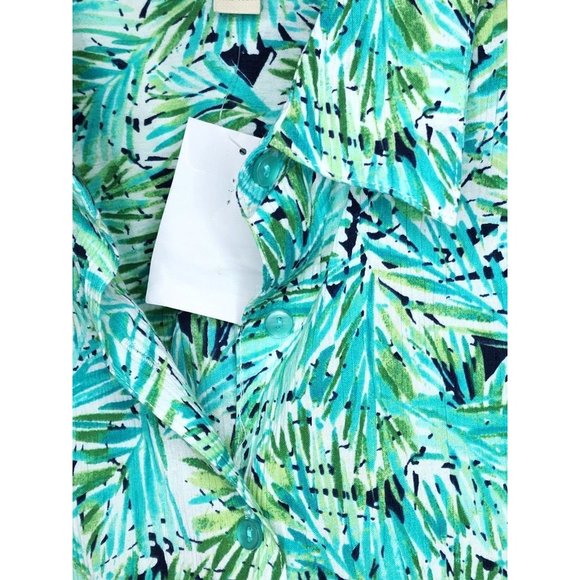 Appleseeds Petites PXL Floral Button Cuff Green Women Full Button Shirt - Picture 10 of 16